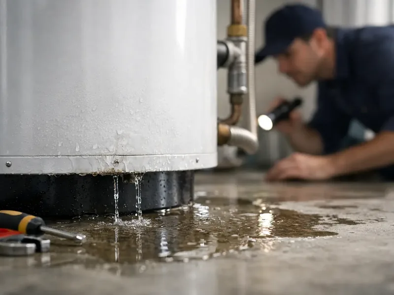 Emergency water heater leak repair in a Gold Canyon AZ garage